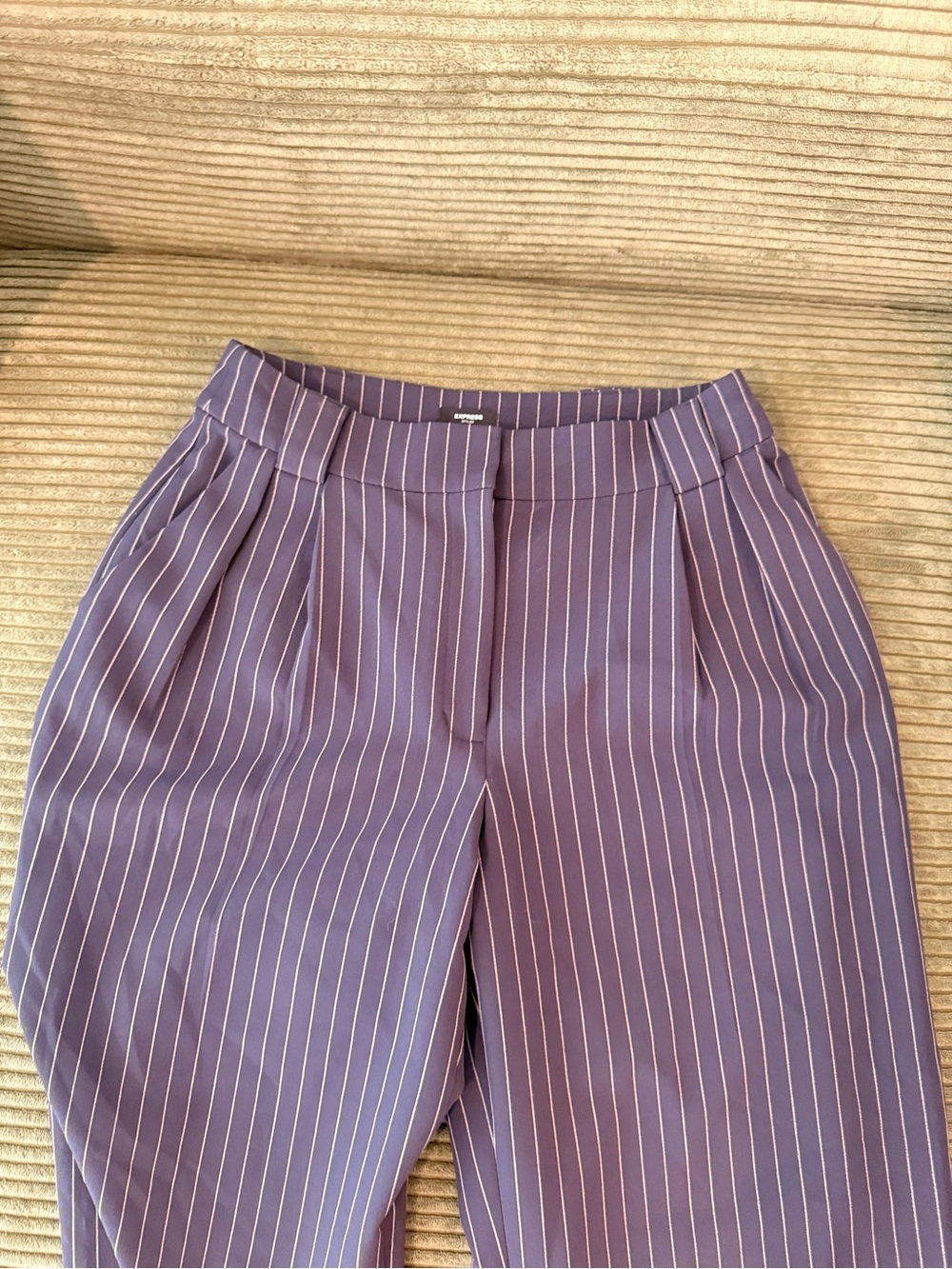 Express Lavender Pinstripe High-Waist Wide-Leg Trousers